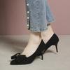 Black High Heels, Slim Heels, 2025 New Suede Pointed Temperament Women's Shoes, Rhinestone French Style Girls' Single Shoes