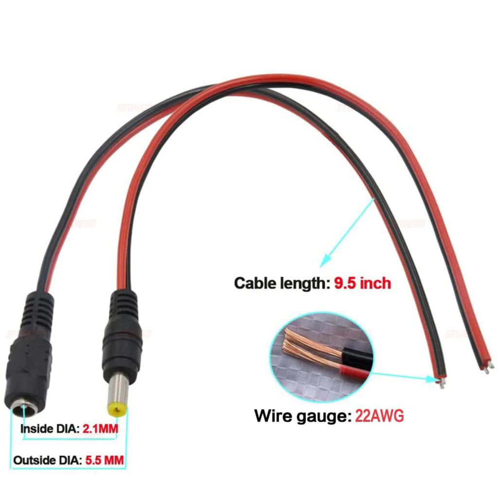 20/50PCS High-Quality 12V DC Male Female Connectors for Strip Lights - 5.5mm X 2.1mm Power Supply Adapter Plug Cable Wire Line J