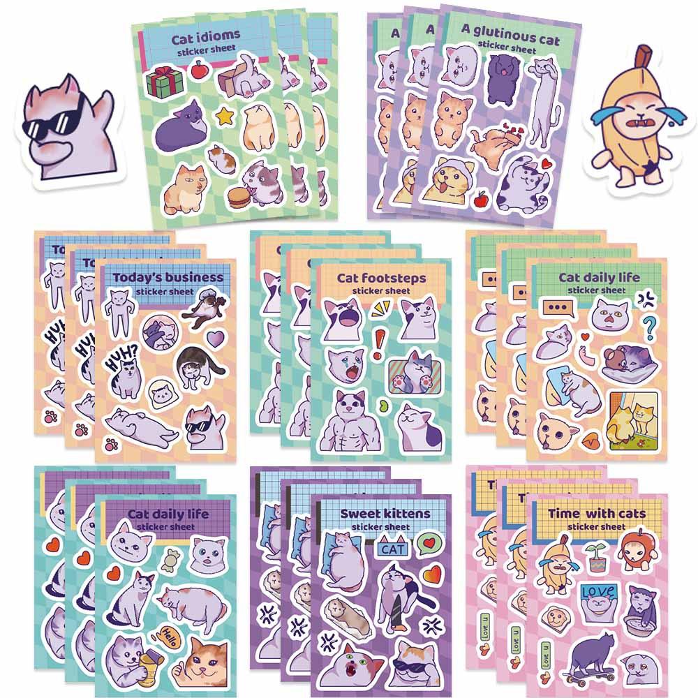 

8 Cartoon Cat Expression Collage Set Stickers Handicraft Waterproof Decorative Stickers DIY
