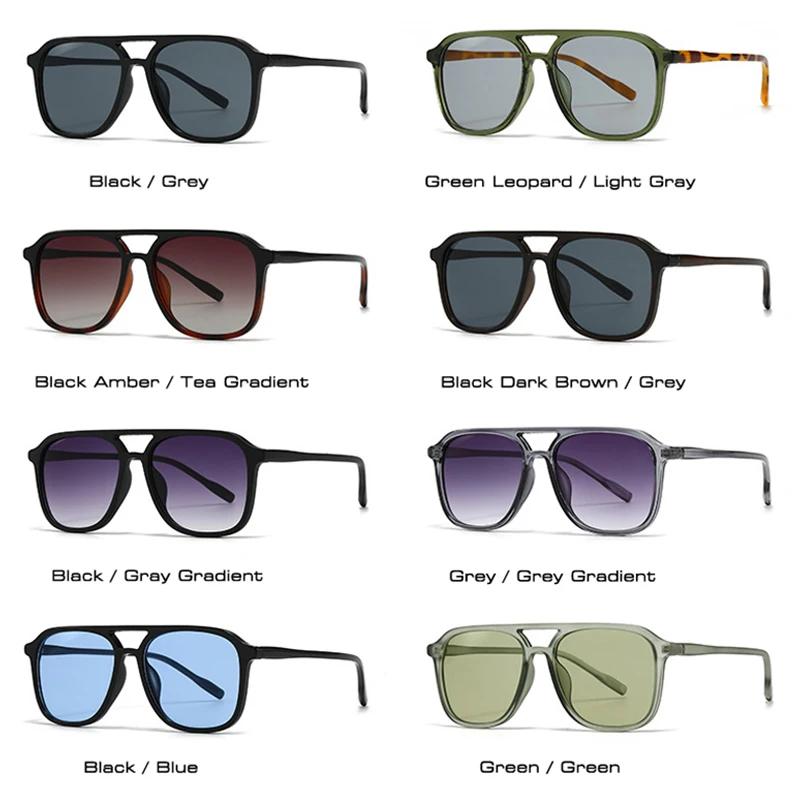  Retro Double Bridges Men Square Sunglasses Fashion Green Leopard Women Trending Gradient Sun Glasses