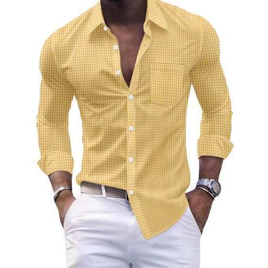 Men Plaid Dress Shirt Long Sleeve Button Down Shirt with Pocket Slim Fit Lapel Casual Formal Shirt for Prom Work Parties Dating