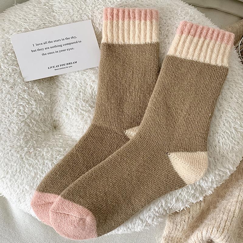 

5 пар женских носков Зимние теплые устойчивые напольные носки Дышащие удобные Высококачественные Розовые Мягкие Носки средней длины Носки для сна Женские EU 34-39