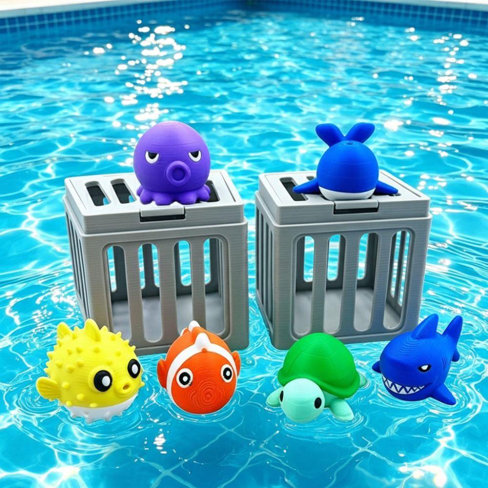 Cute Cartoon Design Underwater Dive Toys with Storage Cage Pool Diving Game Set Summer Water Play