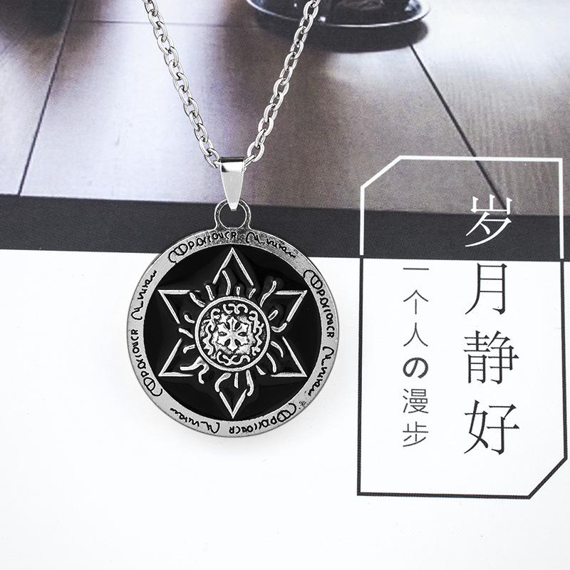 Dripping Oil Round Brand Flower-Shaped Leather Rope Hexagram Necklace Student Couple Small Pendant Men'S And Women'S Jewelry