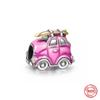 S925 Sterling Silver Růžová Černá Motocykl Auto Kolo Visací přívěsek Bead Fit Originální náramek přívěsek DIY pro ženy šperky