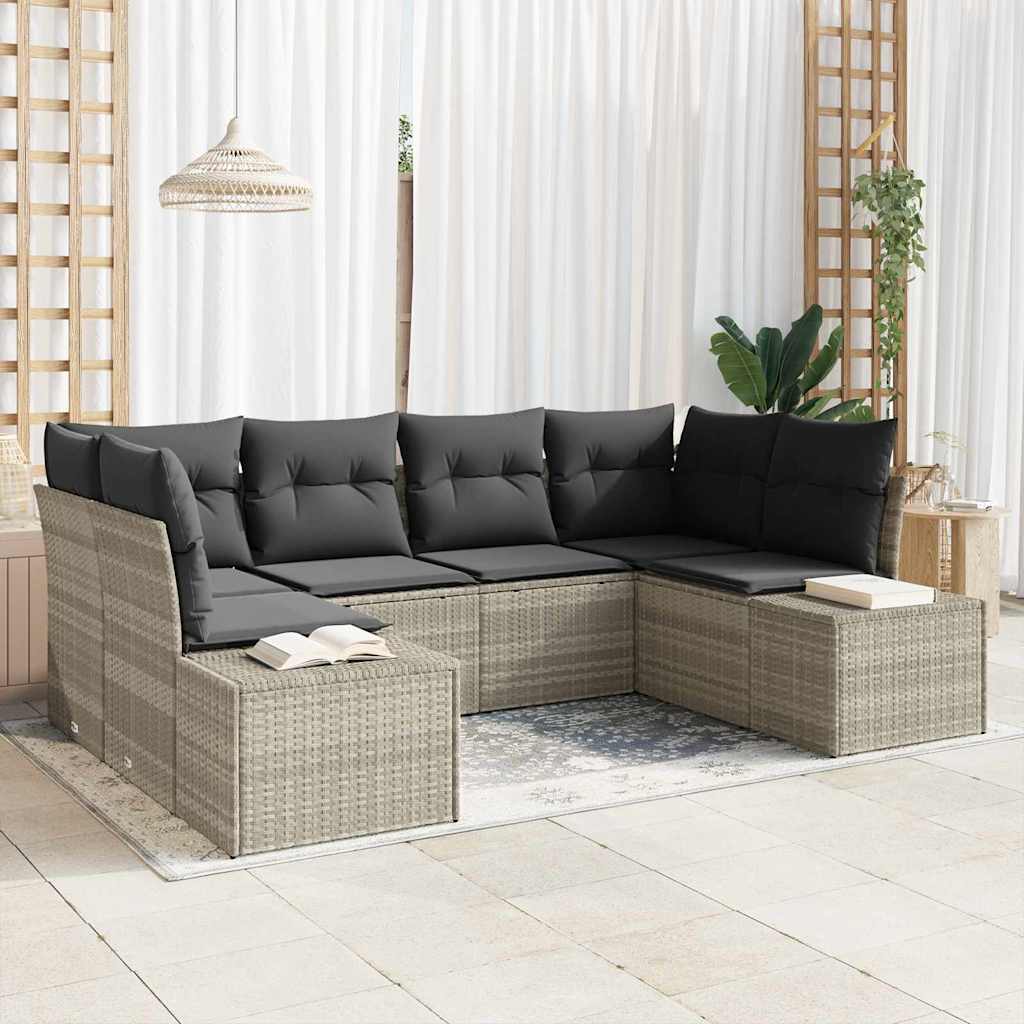 Garden Sofa Set with Cushions 6 Pcs Light Grey Poly Rattan