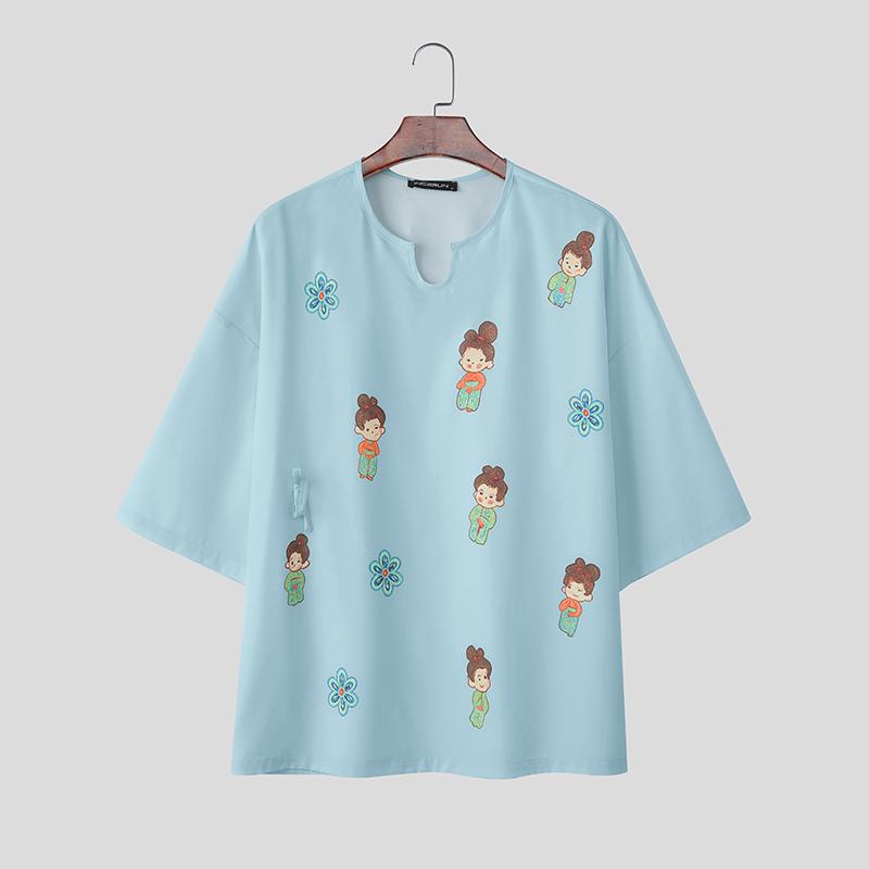 

INCERUN S-5XL Летние мужские повседневные свободные туники с принтом и рукавом три четверти 5XL синий