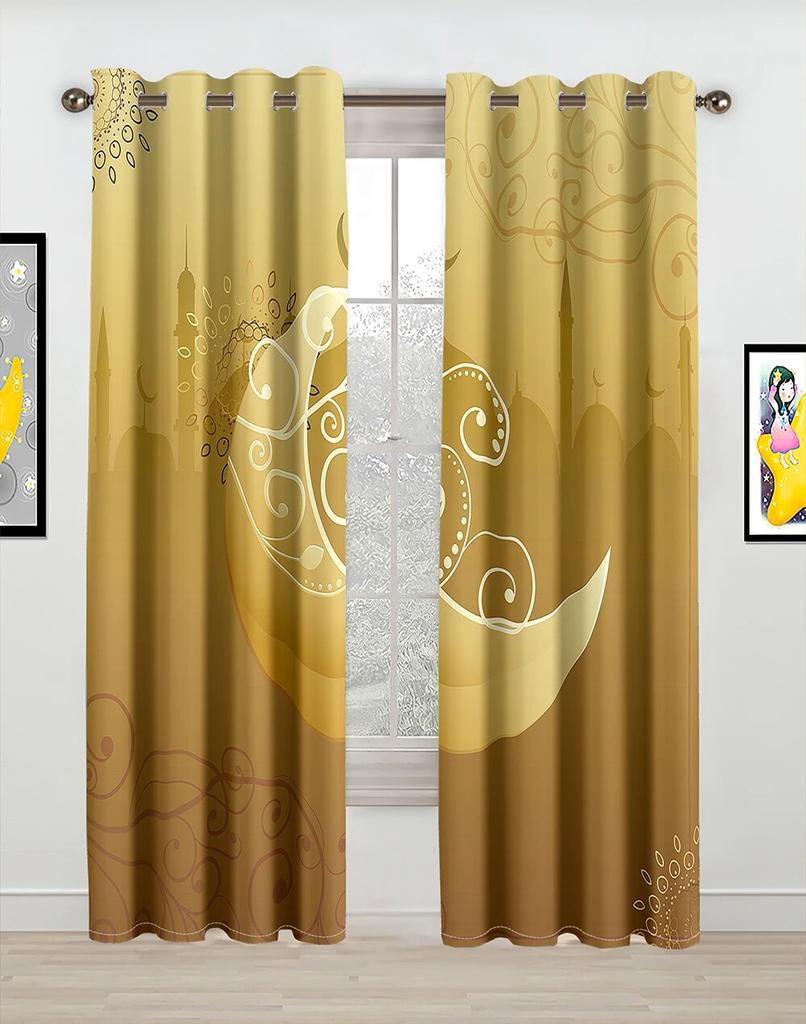 Ramadan Mond Kareem Lslamic Muslim Wandbild Eid Mubarak Kostenloser Versand 2 Stück dünne Fenster Vorhang für Wohnzimmer Schlafzimmer Dekor