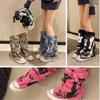 Graffiti 2026 New High Top Canvas Shoes Women's Spring Boots Wide Barrel Mid Barrel Boots 2026 New Trouser Barrel Stacking Boots