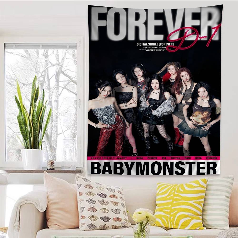 Kpop BBabymonster Cartoon Tapestry Bohemian Wall Tapestries Mandala Wall Hanging Sheets
