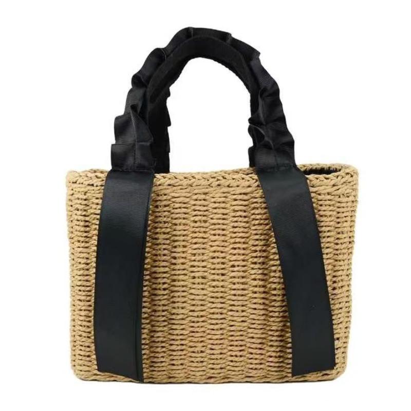 

New summer versatile straw woven bag handwoven bag vacation beach bag high-end bag women s handbag women s bag Drawing tape чёрный