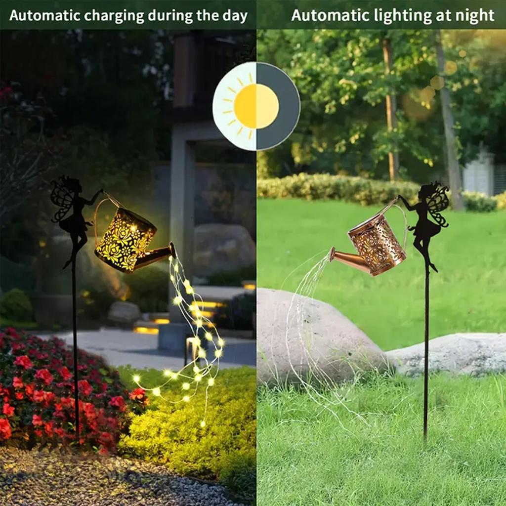 Solar Fairy Watering Can Lights – Outdoor Decorative Kettle with Cascading String Lights, Perfect for Garden Décor & Gifts