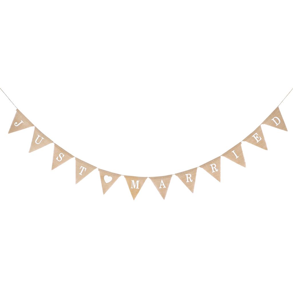 Jute Vimpelflagg Just Married Alla hjärtans dag Bröllopsfest Hängande Banner DIY Fotorekvisita
