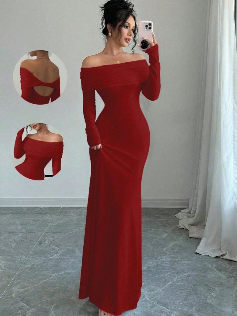 Womens Sexy Low Back One Shoulder Dress Elegant Evening Gown Cocktail Party Dress
