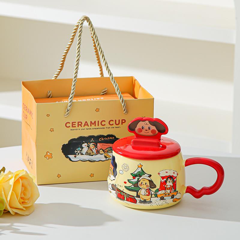 Creative Cartoon Ceramic Cup with Mobile Phone Holder Cover, Home Office Water Cup Gift Box, High Value Hand-painted Wind Mug