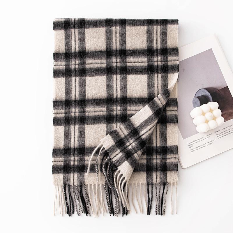 Wool Scarf Women's Autumn and Winter New Korean Style Plaid Shawl Long Cold-proof Warm Tassel Scarf