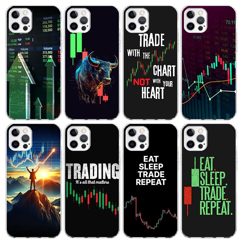 Trade Investment Forex Stock Market Phone Case For iPhone 17 Air 11 13 Mini 14 15 Plus 16 12 Pro Max 16E SE 7 8 Pattern Soft TPU