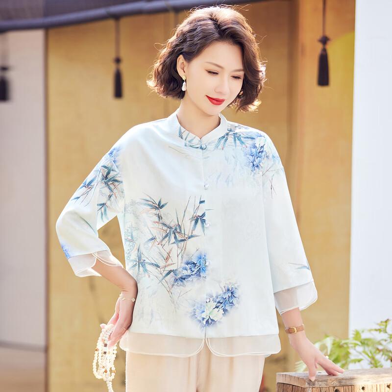 Paster Mid-Aged Women's Chinese Style Floral 3/4 Sleeve Blouse