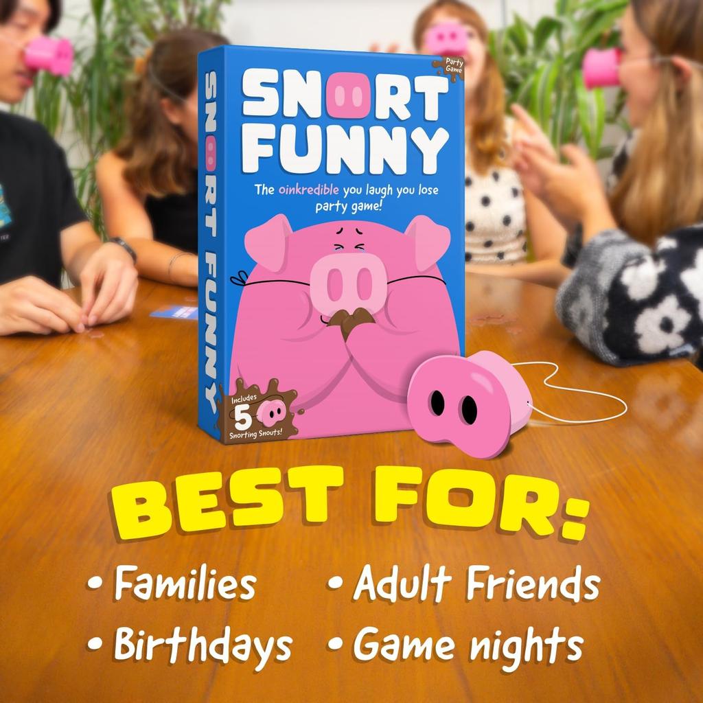 Snort Divertente L'Incredibile Tu Ridi Perdi Gioco da Tavolo Giochi per Famiglie per Bambini e Adulti 150 Carte Sfida 5 Musi di Maiale e Gettoni Fango, Giochi Divertenti
