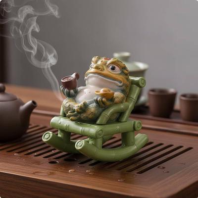 Harz Teepet Farbe wechselnde Frosch Statue Reichtum anziehende Figur für Schreibtisch, Büro Grün