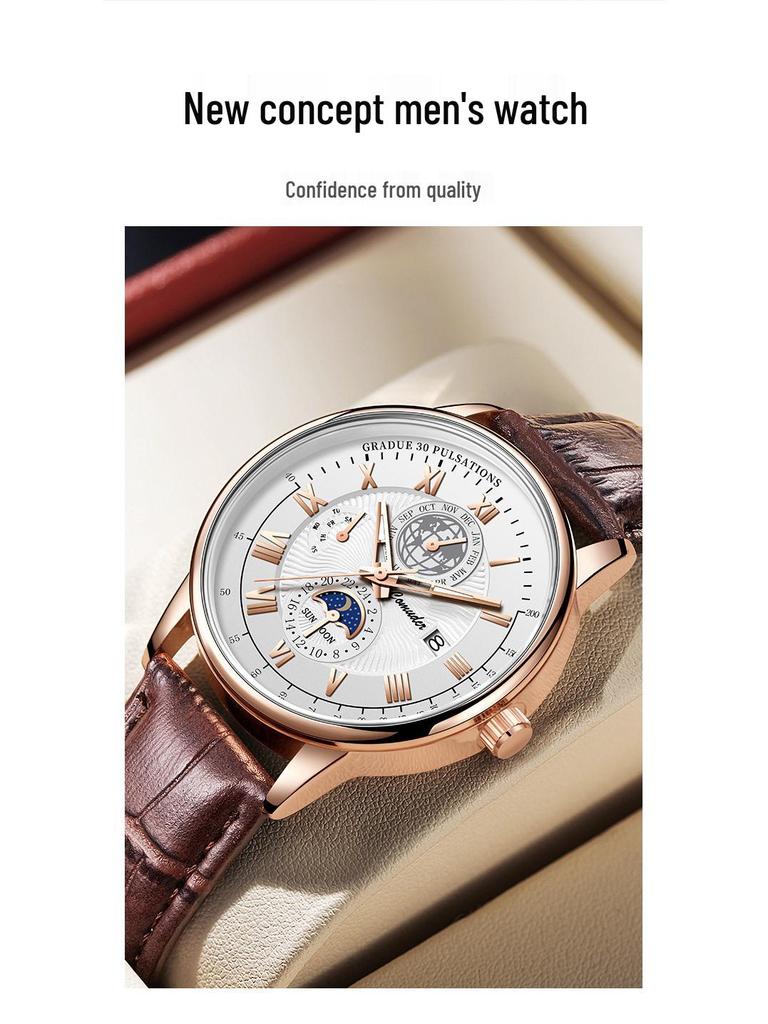 Men's Genuine Leather Waterproof Swiss Quartz Watch