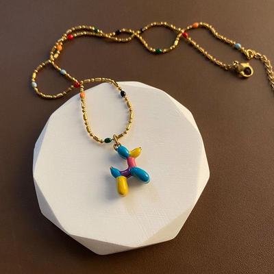 Collar Choker con Colgante de Perro Globo de Esmalte de Acero de Titanio Estilo Coreano