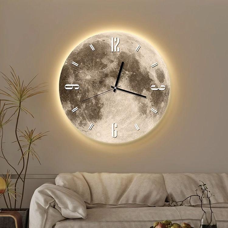 16 Inch Fashions Wall Clock Dining Room Living Moon The Earth Modelling LED Light Silent Movement Bedroom Clock Wall Decoration