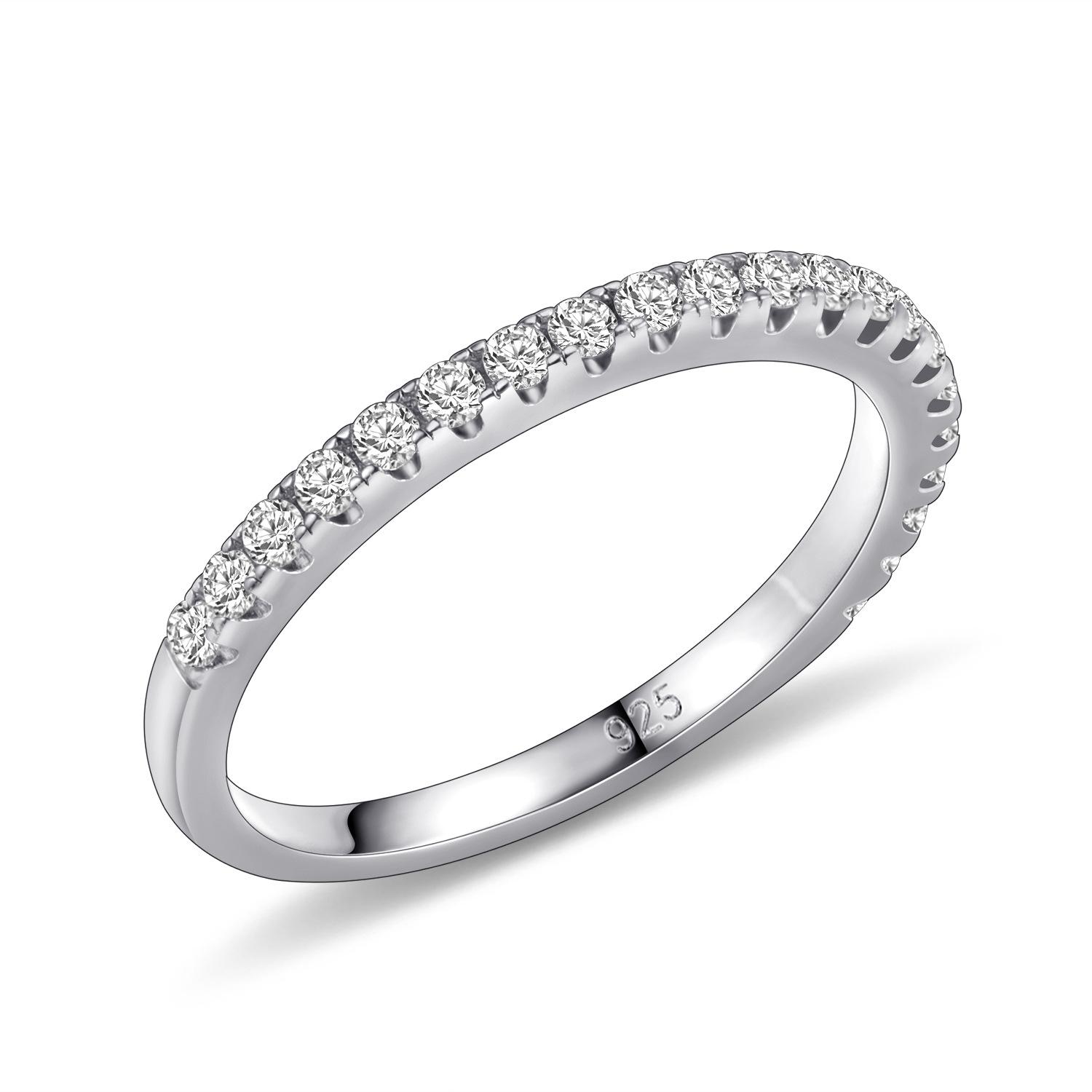 

Simple Commuter Ring S925 Silver Inlaid Moissanite Ring Three-Color Stacked Wedding Ring Half Circle Inlaid Stone Ring Us size 10