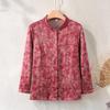 Yuzhaolin Elderly Women's Traditional Leaf Print Stand Collar Blouse
