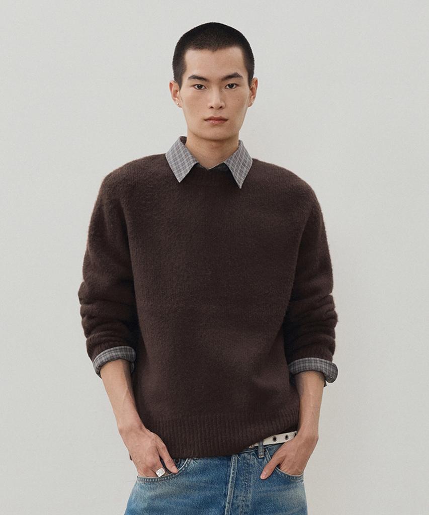 LEIRE Wool Mohair Round Knit [Dark Brown]