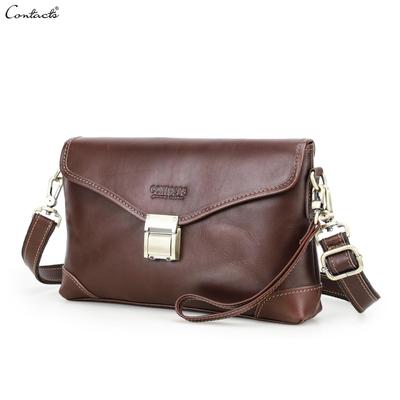 Bolsos de mano de cuero genuino para hombre de CONTACT'S, bolsos de hombro pequeños para iPad Mini 8,3, diseño de contraseña, bolsos de mano para hombre, carteras