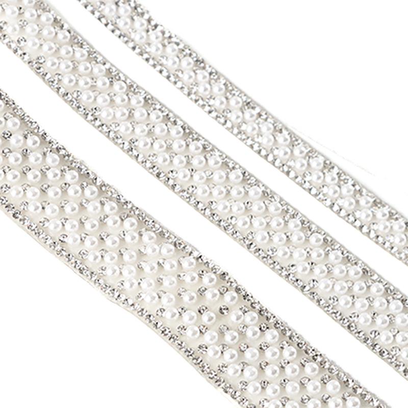 (91cm/pack) 1cm/1.5cm/2cm Pearl Rhinestone Lace Self-adhesive Diamond Ribbon Wedding Dress Clothing Home Decoration DIY
