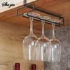 Non perforated inverted iron hanging high footed red wine cup holder, home bar hanging glass storage rack, glass organizer