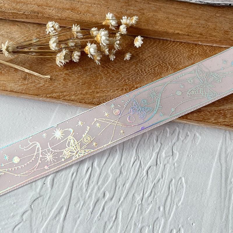 1 Roll DIY Hot Stamping Material Printed Pattern Butterfly Ribbon Creative Hot Stamped Ribbon Lace Accessories 2.5x450cm