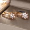 Sparkling White Zircon Star Flower Drop Earrings for Women Golden Wedding Party Jewelry Gifts