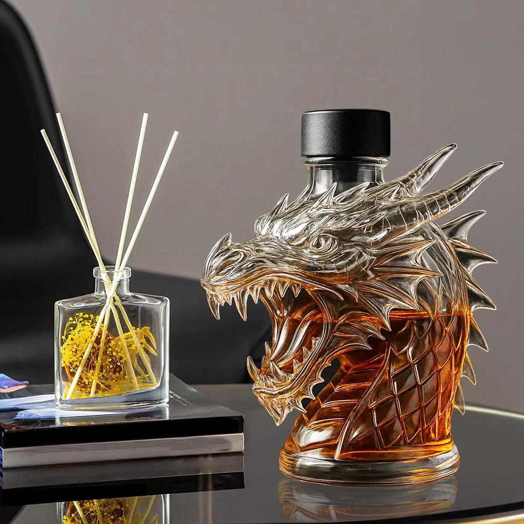 Caraffa in Vetro Bottiglia per Whiskey Trasparente Animale Drago Caraffa per Whiskey in Vetro Regalo per Amante del Whiskey Uomini Padre Marito