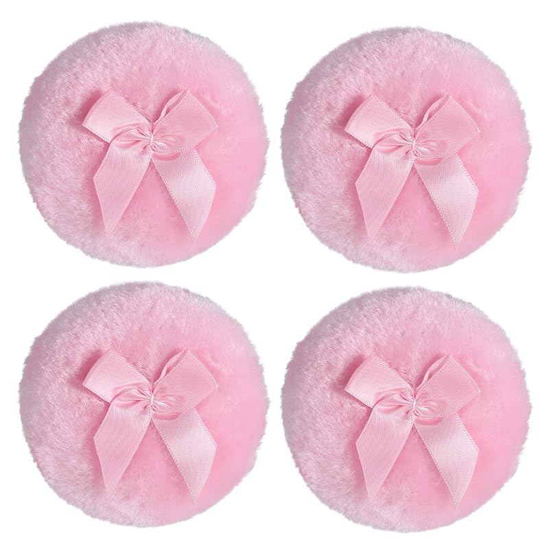 Jeffdad 4Pcs Large Fluffy Powder Puff, 3.5 Inch Body Powder Puff, Soft Washable Reusable Dusting Powder Puff, Loose Powder Puffs for Wet Dry Makeup