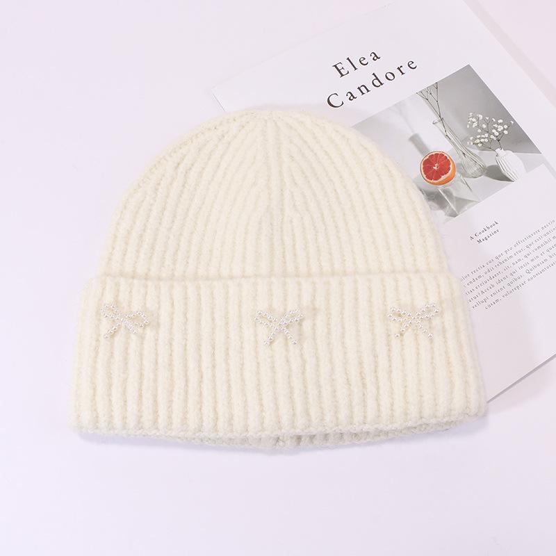 Bow Hat for Women's Winter Wool Hat Big Head Circumference Thickened Warm Knitted Hat