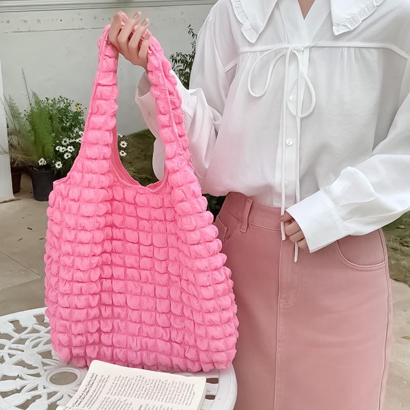 Korean Style Cloud Bubble Pleated Shoulder Handbag for Women, Large Capacity Mother-and-Child Cloth Bag