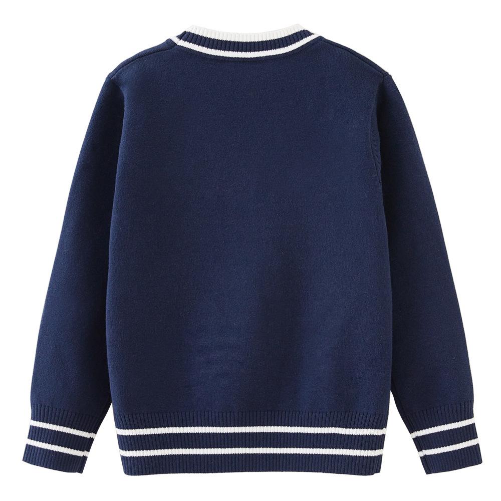 Parent-child Outfit Contrast Color Pockets for Middle and Large Children Knitted Cardigan College School Uniform Girls Sweater Jacket