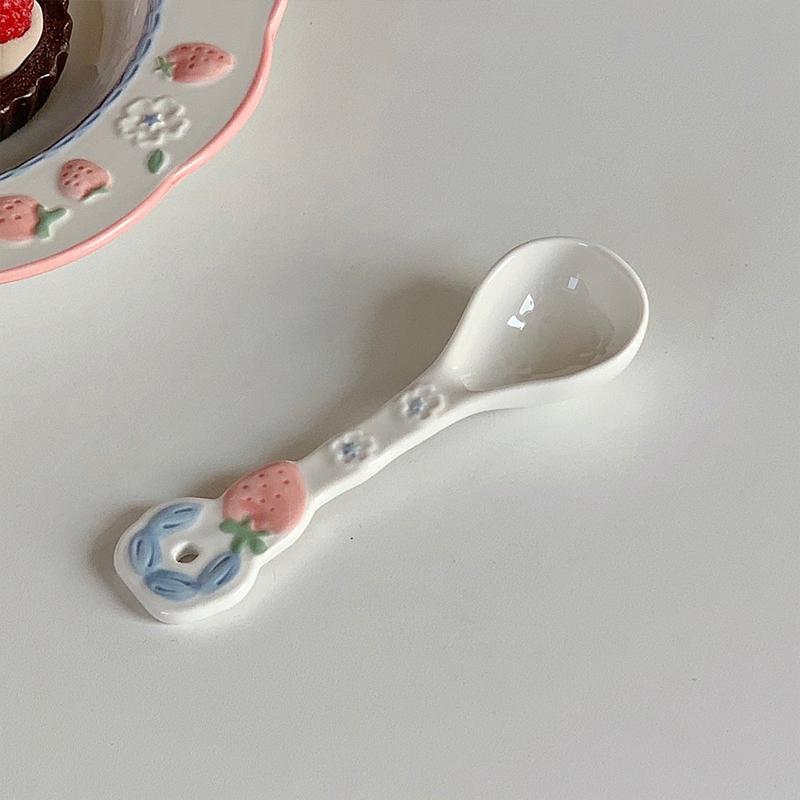 Roztomilá keramická lžička pod glazurou, dlouhá rukojeť, ideální pro domácí dezertní lžičku, jogurt, ovesnou kaši