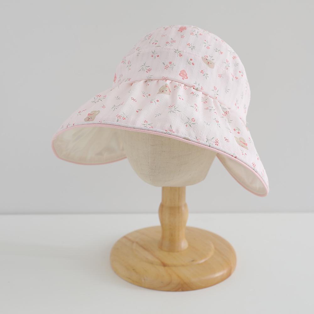Girls' Cute Floral Wide-Brimmed Summer Sunshade Hat - Breathable Korean Style
