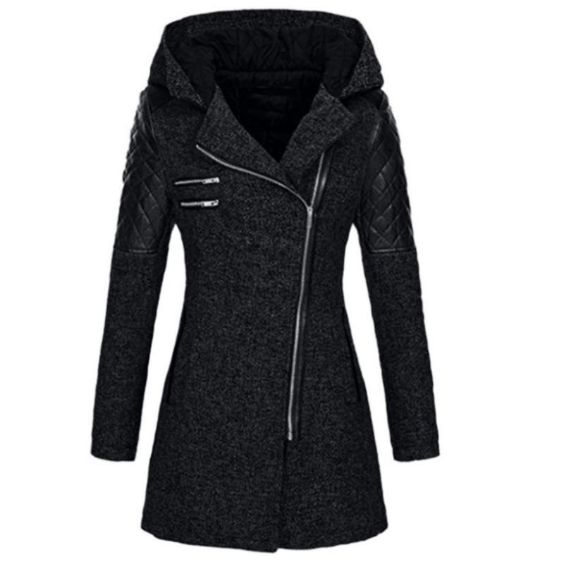 Осень и зима Новое толстое теплое женское пальто Ant с косой молнией и капюшоном — фото 10