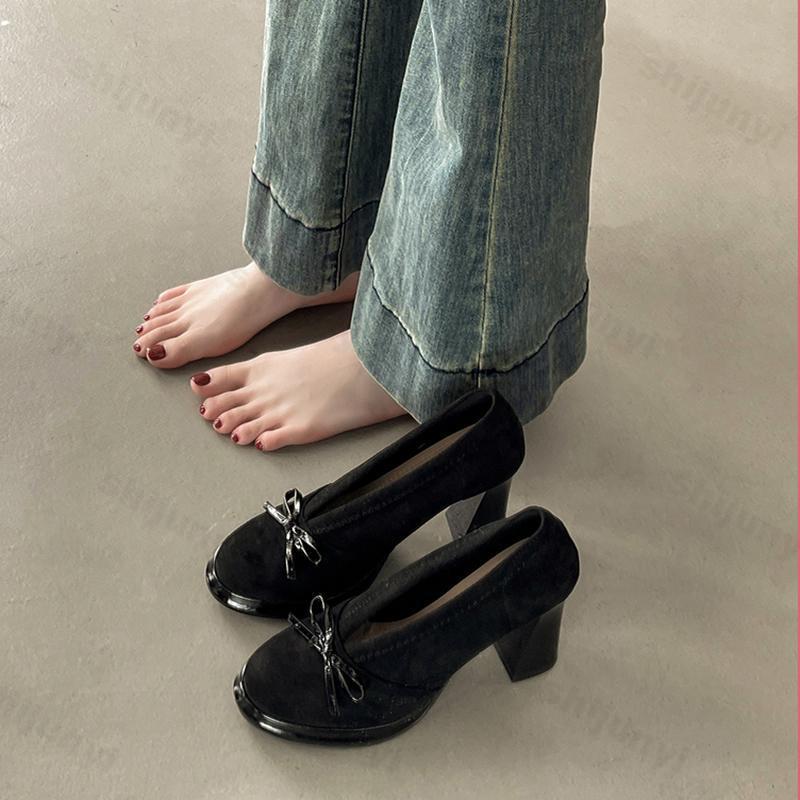 Women's High Heels  Spring Autumn New Vintage Fashion Bow Knot Party Chunky Heels Outdoor Non Slip Luxury Mary Jane Shoes
