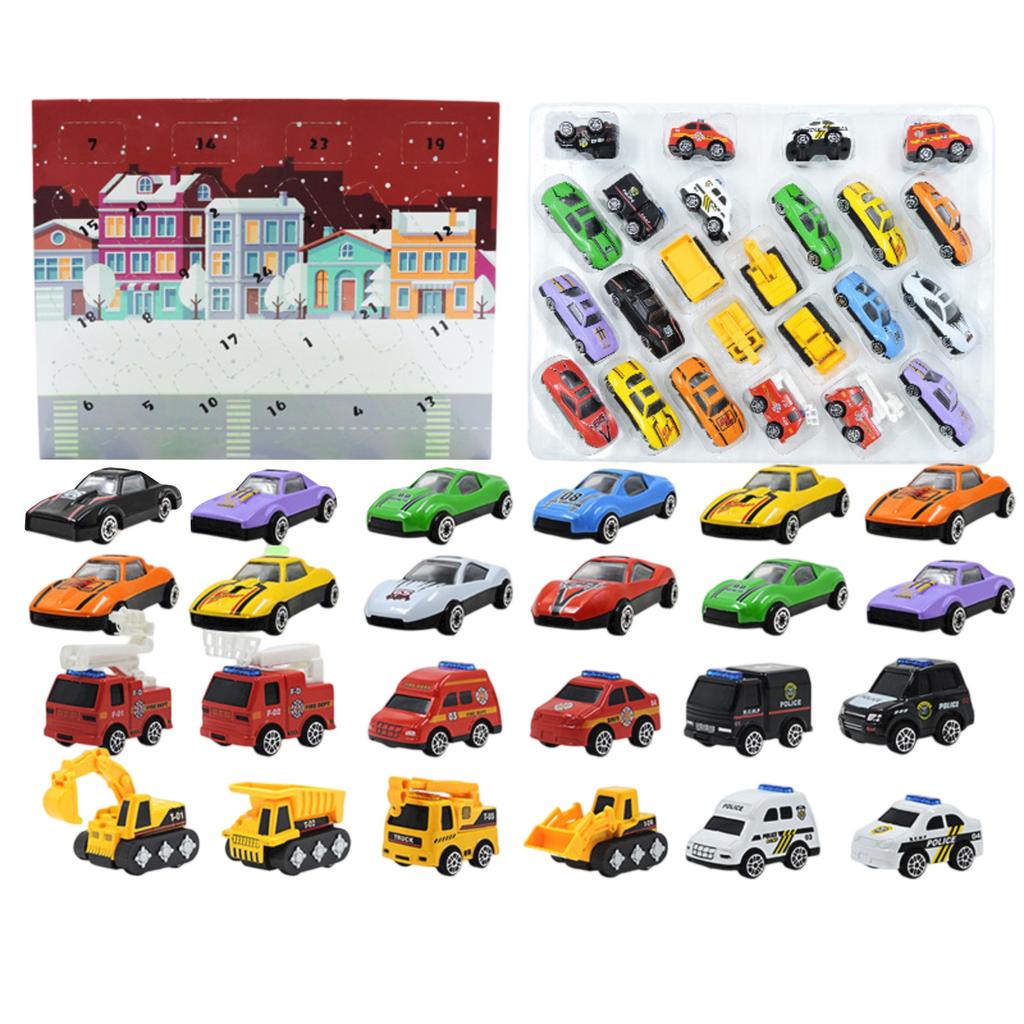 24 ks Vánoční adventní kalendář Hračka Auto A Hrací sada 24 Aut Doplňky