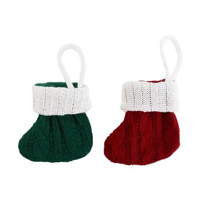 Red/Green Christmas Knitted Green Sock Mini Handmade Christmas Tree Hanging Mini Socks with White Top Decorative