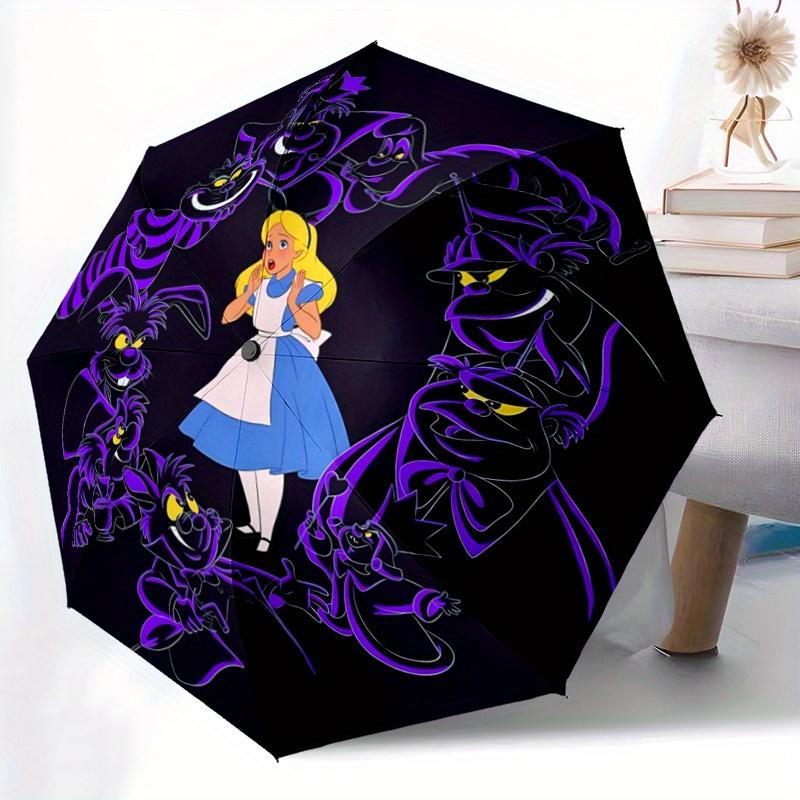 1pc Alice's Wonderland Automatic Folding Umbrella - 3 Folding Design, Vivid Cartoon Pattern, Suitable for Outdoor Activities, A Gift for Fan