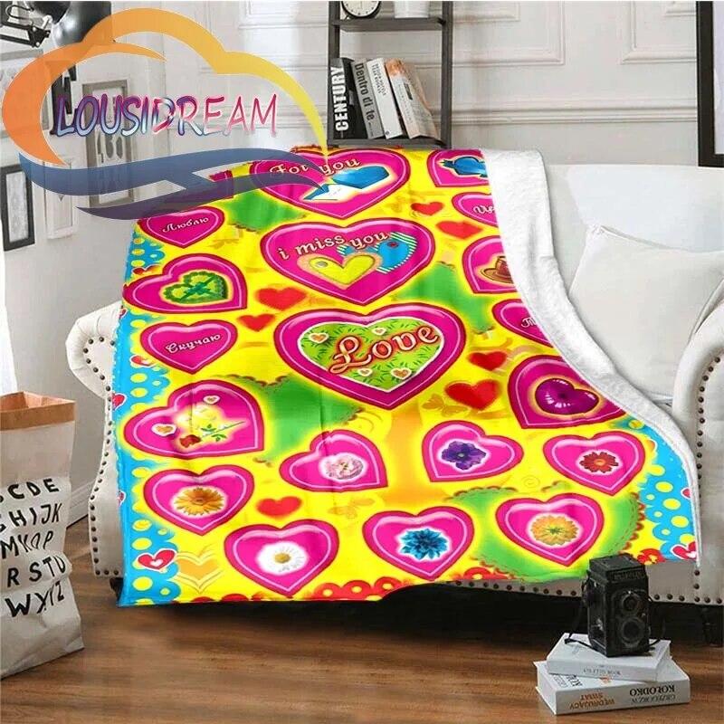 Love-miss You-gift for Girlfriend Fluffy Blanket Flannel Warmth Soft Plush Sofa I Love You Heart Pattern Blanket Tourist