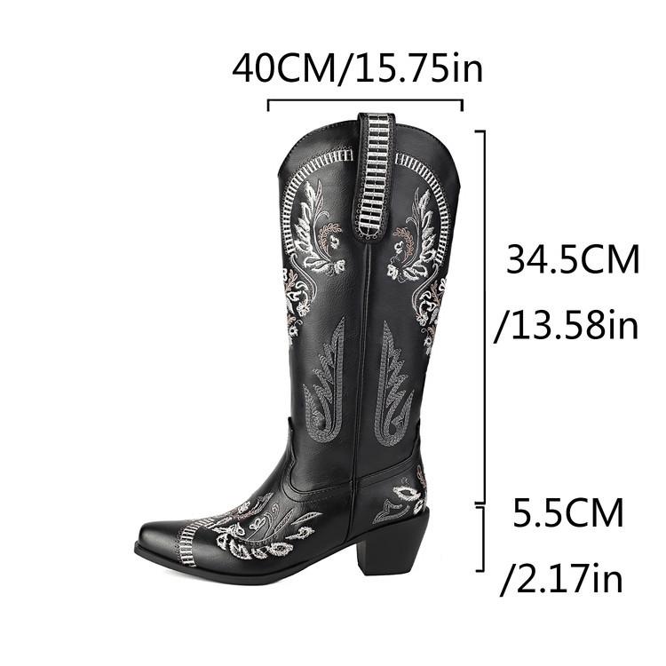 Fashion IPPEUM Western Cowboy Boots For Women Knee High Block Heel Plus Size 34-46 PU Leather Cowgirl Shoes