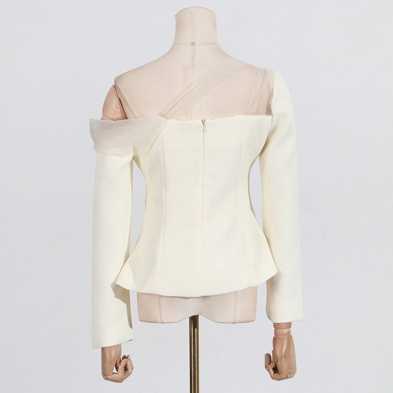 Niche Design Temperament Sloping Shoulders Waist Top With Lace Mesh Skirt Suit Women